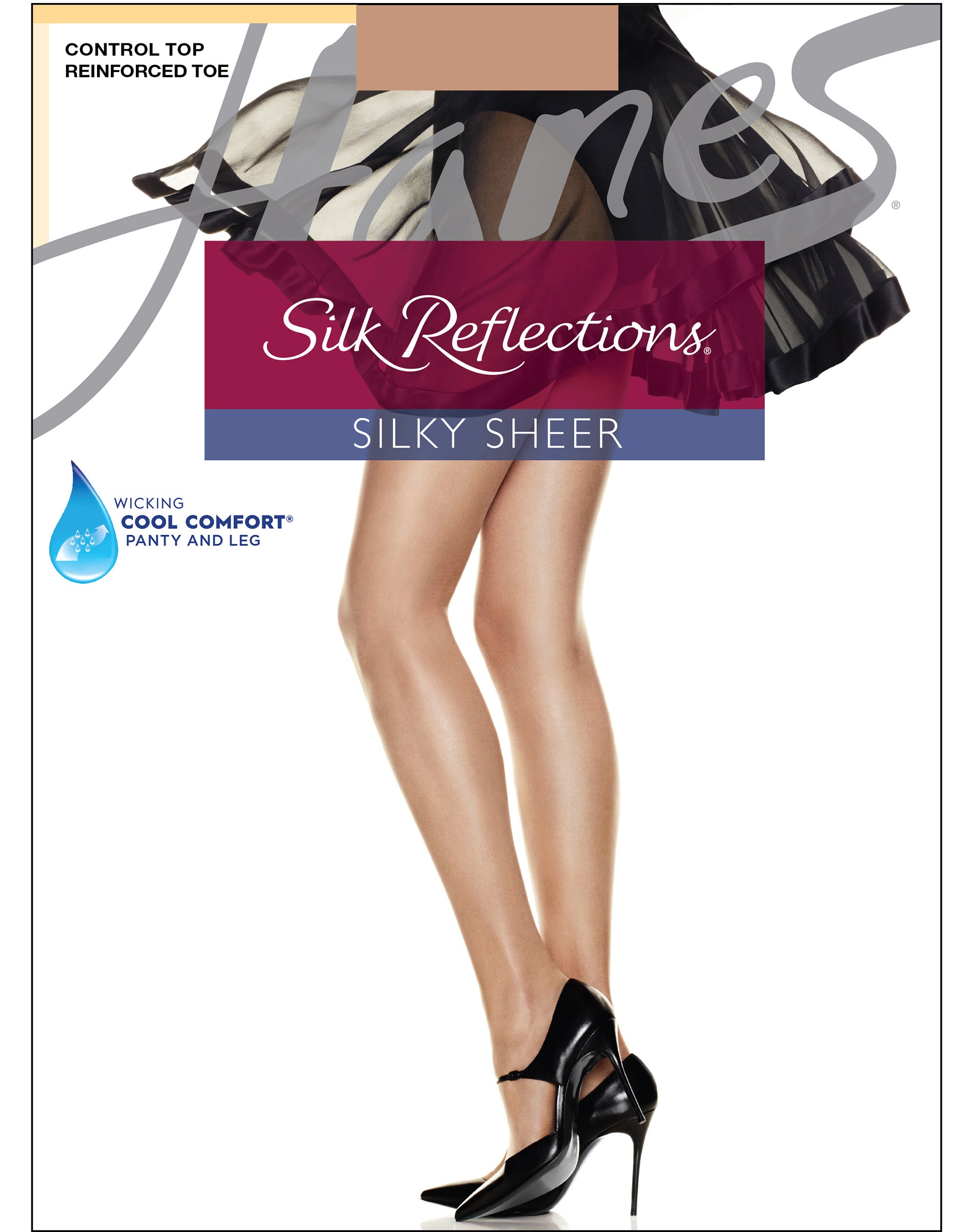 Hanes Silk Reflections Control Top Pantyhose with Reinforced Toe Cafe Au Lait EF Women's