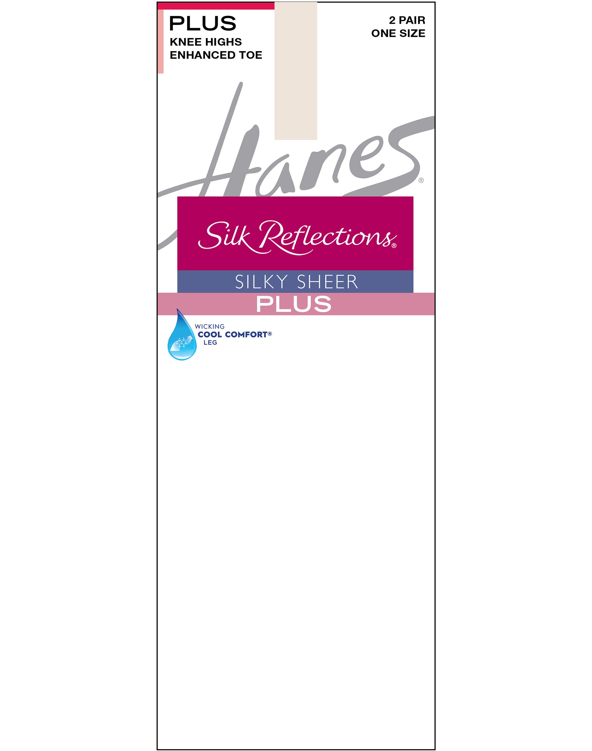 Hanes Silk Reflections Knee Highs, Enhanced Toe, 2-Pack (Plus Size) ONE Women's