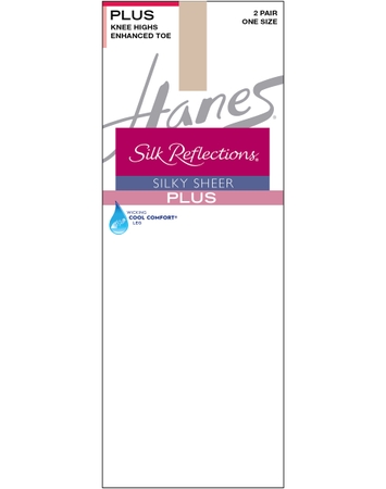 Hanes Silk Reflections Knee Highs, Enhanced Toe, 2-Pack (Plus Size)