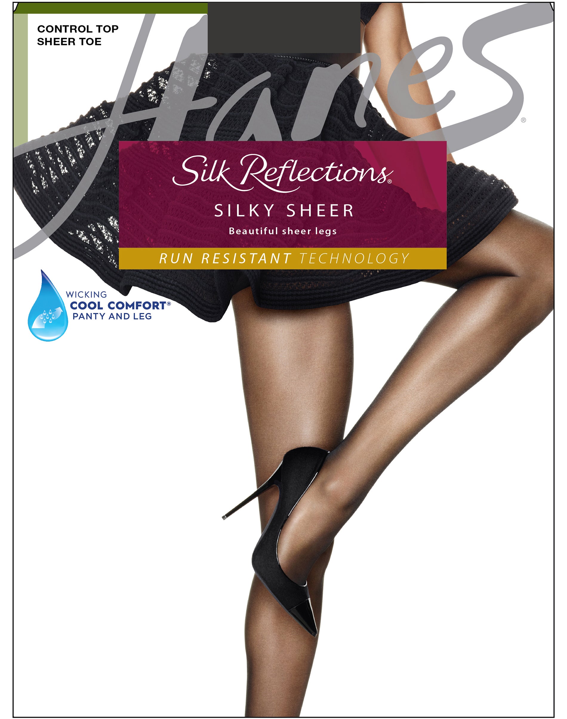 Hanes Silk Reflections Lasting Sheer Pantyhose with Control Top Barely Black EF Women's