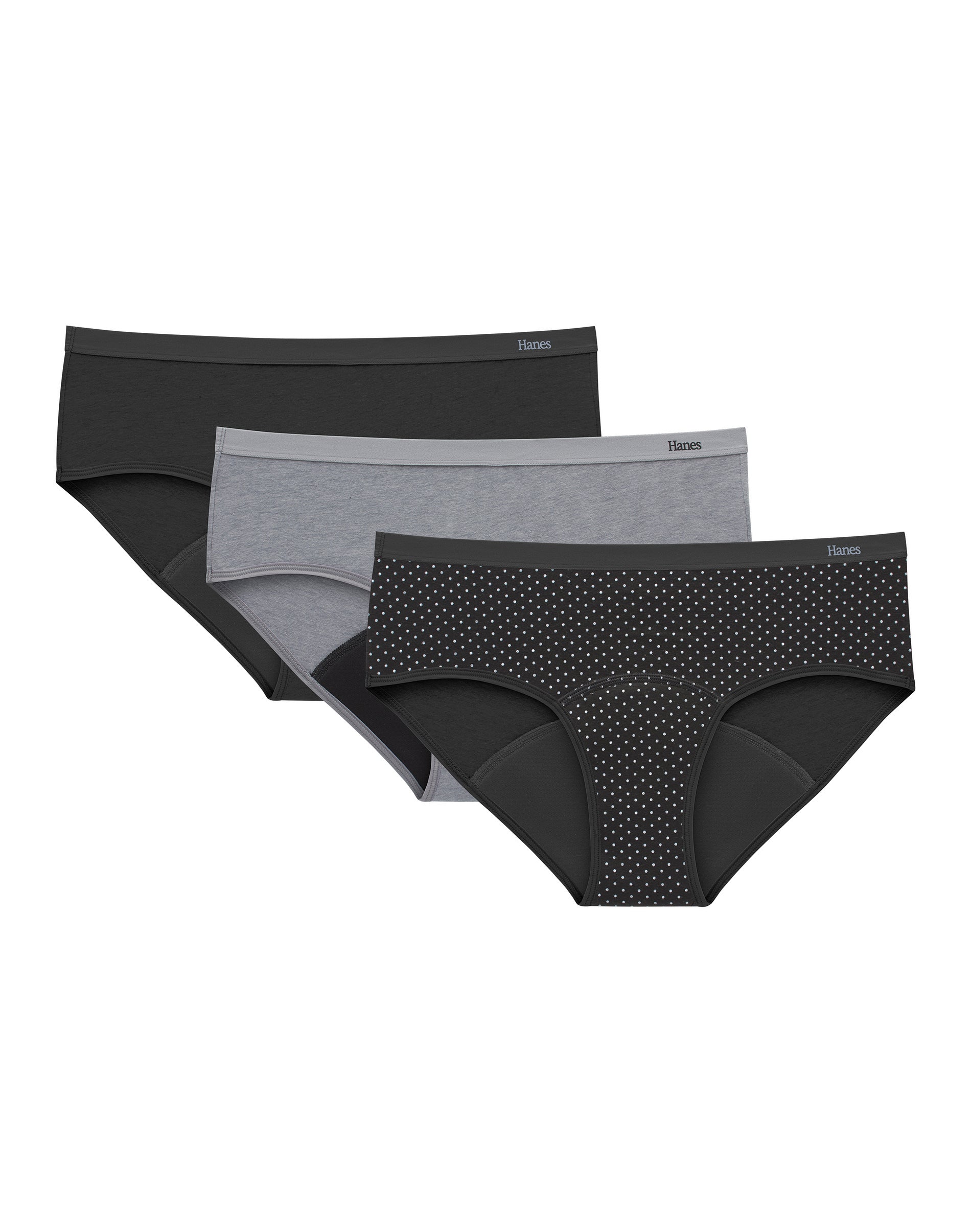 Hanes Comfort, Period. Hipster Underwear, Super Leaks, 3-Pack Assorted M Women's