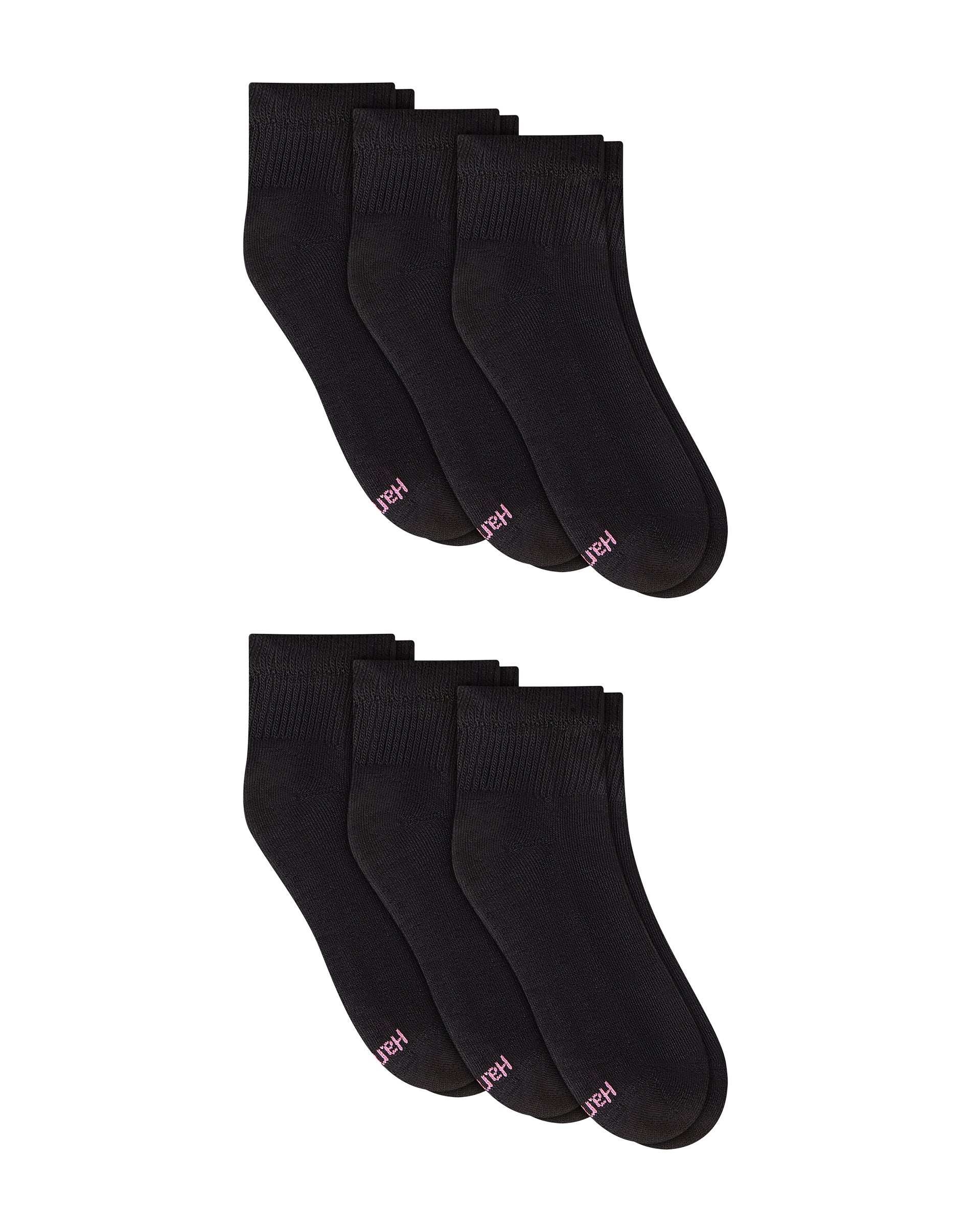 One Hanes Place Ultimate Women's Ankle Socks, Cushioned, 6-Pairs Blk/Pink 5-9