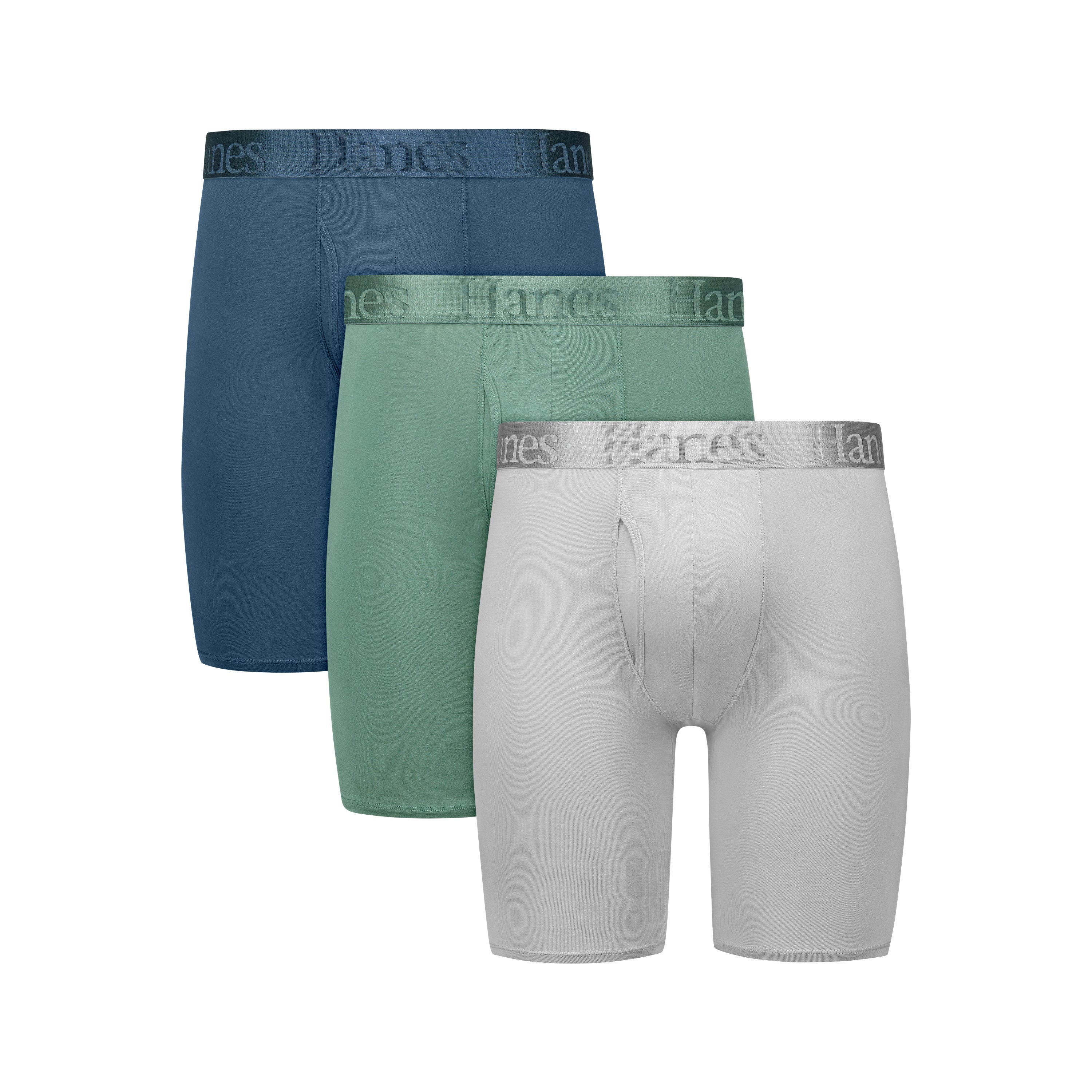 Hanes Originals Ultimate Men's SuperSoft Long Leg Boxer Brief Underwear, Assorted, 3-Pack S