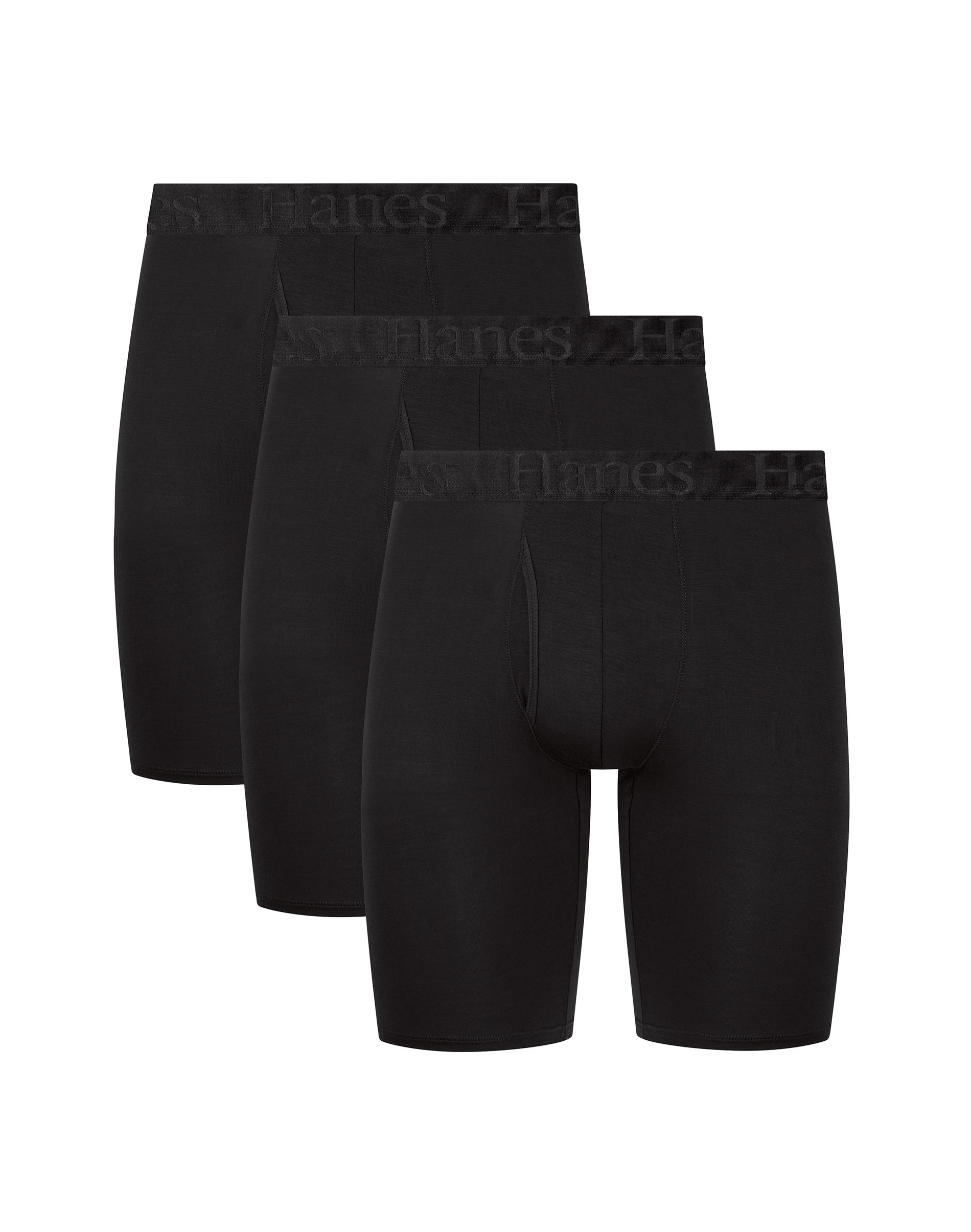 Hanes Originals Ultimate Men's SuperSoft Long Leg Boxer Brief Underwear, Black, 3-Pack Assorted S