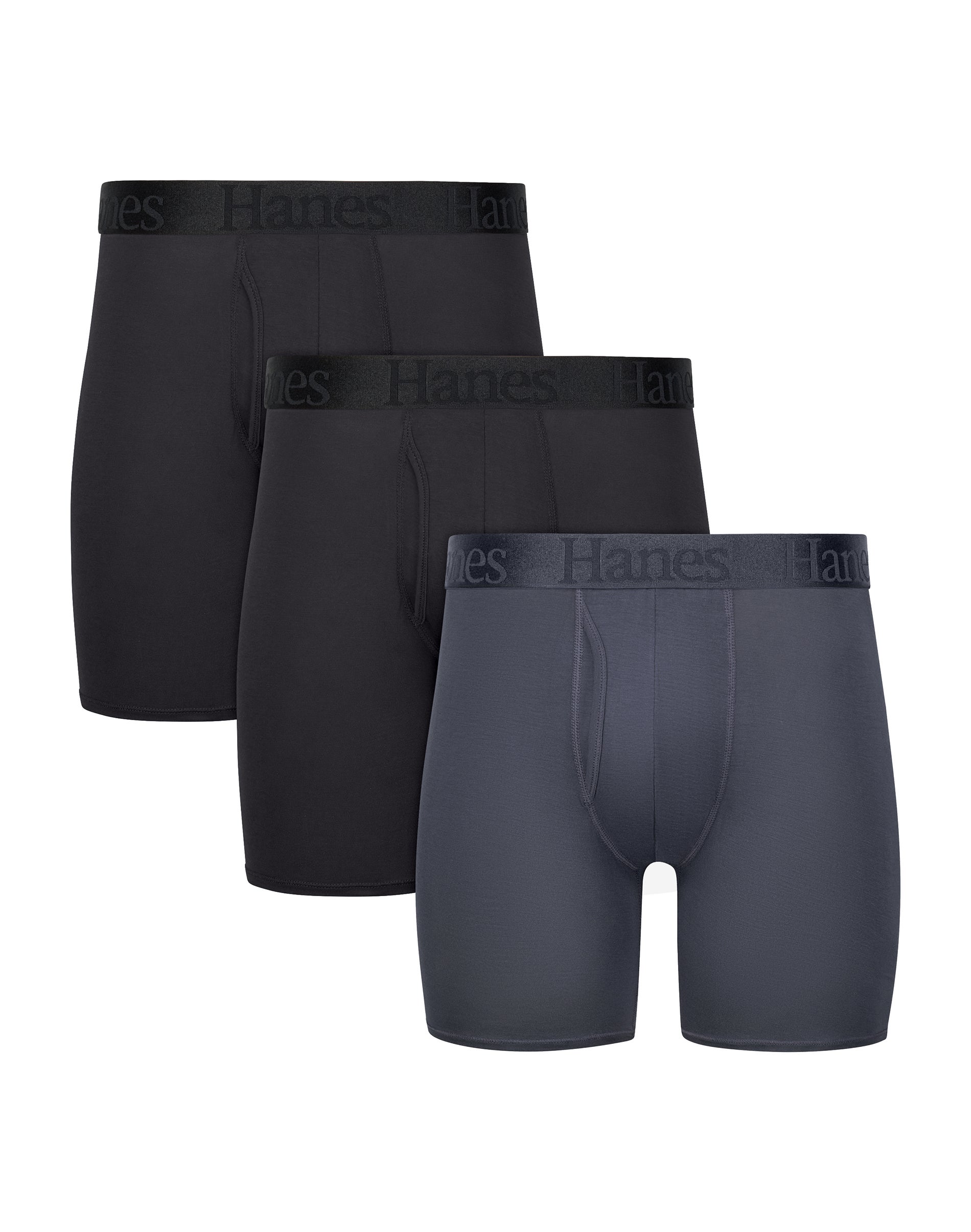 Hanes Originals Ultimate Men's SuperSoft Boxer Brief Underwear, Total Support Pouch, Black, 3-Pack Assorted 2XL